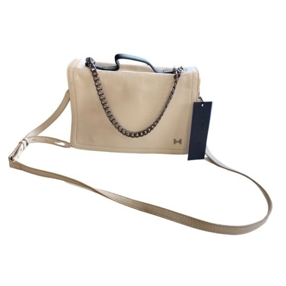 NWT Halston Heritage Medium Structured Crossbody Bag Cream & Black Leather